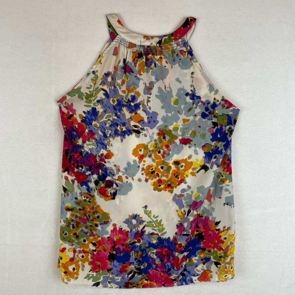 Gibson Womens Floral Watercolor Halter Top Sleeveless Blouse Multi Color Small - Picture 2 of 7